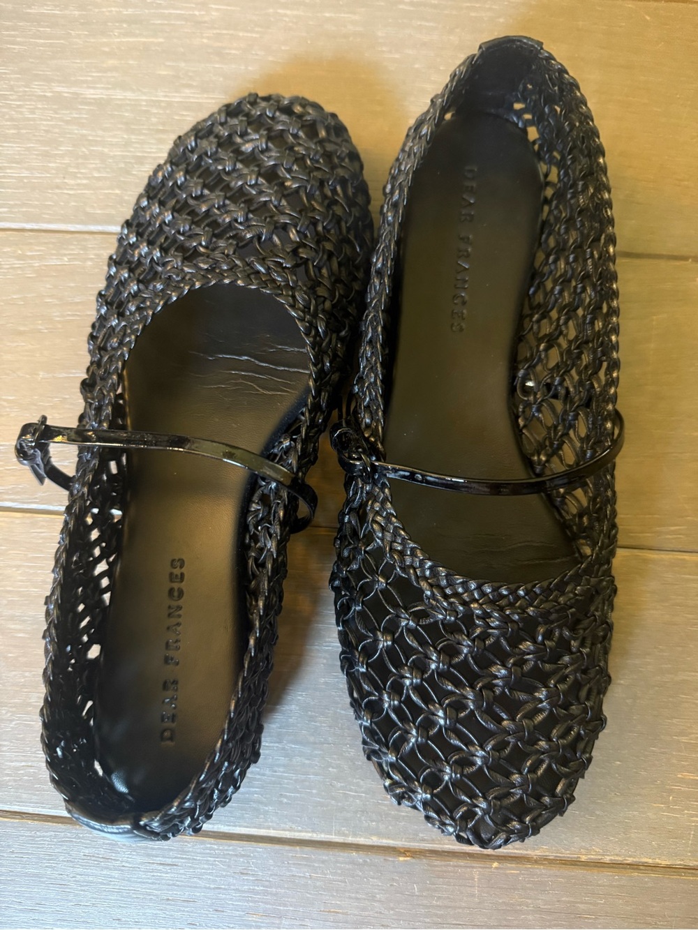 Dear Frances Balla Black Woven Mary-Jane Flats with Strap